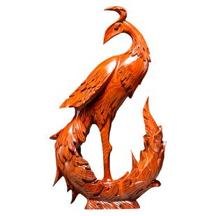 花梨木雕刻凤凰摆件实木质吉祥家居装饰品红木工艺品新婚新居送礼