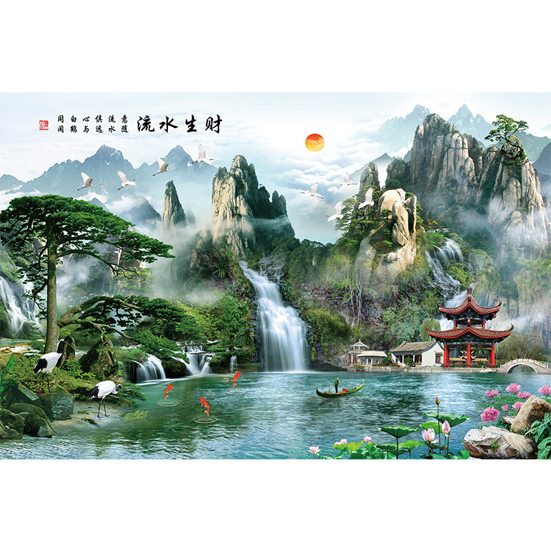 山水画贴纸壁纸自粘墙壁沙发背景