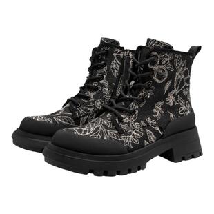 MIO米奥冬季圆头中跟短筒厚底靴子新中式国风刺绣马丁靴女靴