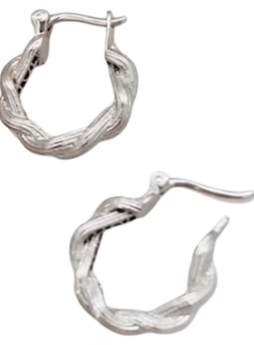 耳钉925纯银拉丝麻花耳饰小众极简百搭复古气质韩版女高级感