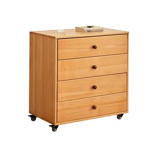金多喜实木儿童斗柜原木带轮书柜家用卧室床头柜榉木收纳四抽屉柜