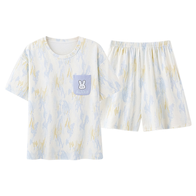 都市丽人纯棉女睡衣短袖短裤套装
