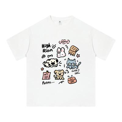 卡通手绘猫咪纯棉短袖t恤女