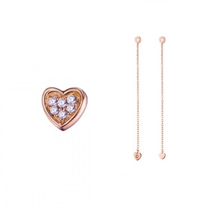 意大利OG饰品简约黄金色心形耳钉+心形耳链简约情人节情人节礼物