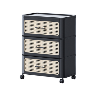 中古风收纳柜抽屉式收纳箱免安装零食柜黑色五斗柜卧室多层床头柜