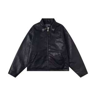 ERD忧郁的富二代美潮高街秋冬休闲刺绣防风保暖加绒PU皮夹克外套