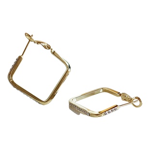 适合圆脸的大圈耳扣耳环女简约金色方形圈圈耳钉高级感夸张耳饰品