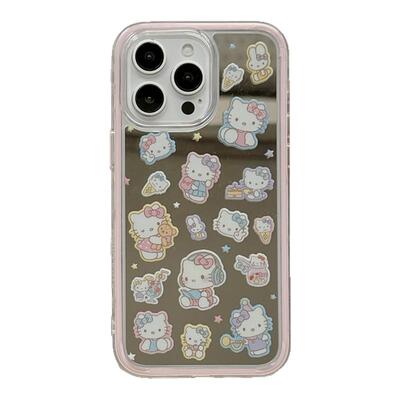 可爱HelloKitty补妆镜适用苹果15手机壳iphone16ProMax新款15promax女13网红卡通16pro二合一14pro全包保护套