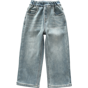 洋气百搭童装秋冬款儿童女童加绒牛仔裤宝宝中大童高弹力直筒裤子