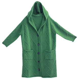 【7折】秋冬款加厚针织衫宽松中长款连帽长款毛衣外套女开衫保暖