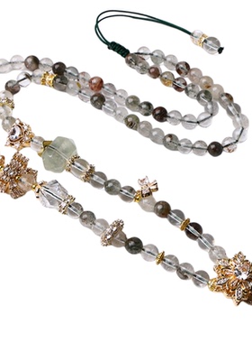 重工镶钻天然绿幽灵闪灵水晶项链