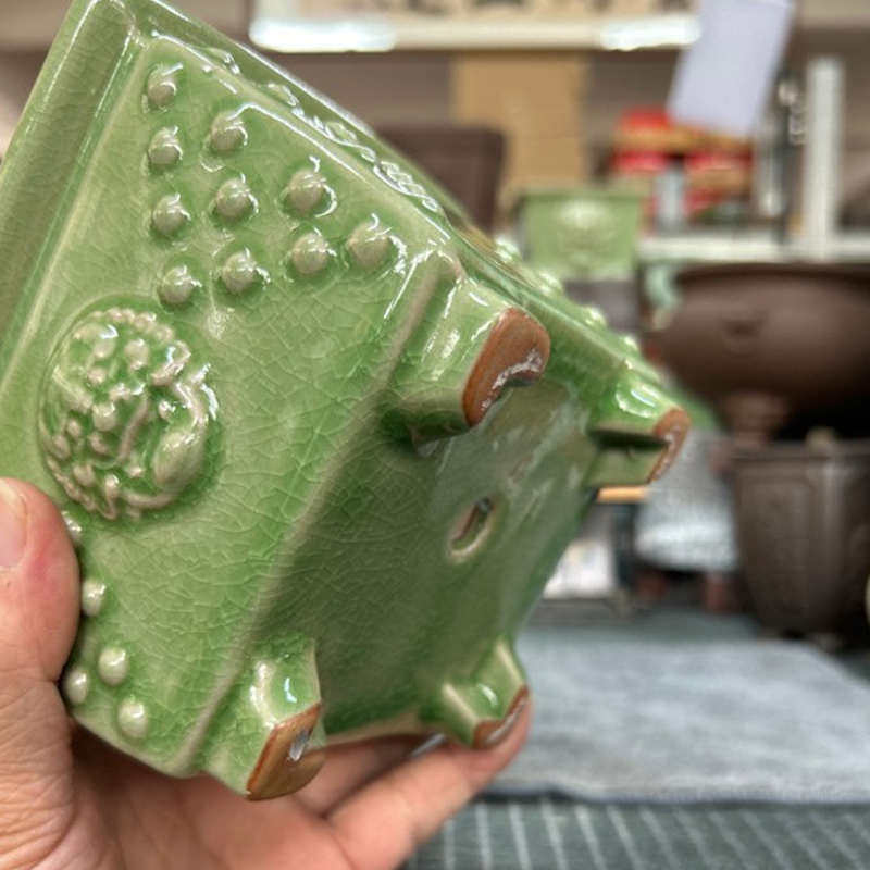 外径12cm内径10cm高度10cm青瓷浮雕大花盆陶瓷组合绿植造景盆景盆