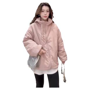 欧货双拉链连帽棉服女2024爆款轻薄面包服宽松休闲加厚棉衣外套潮