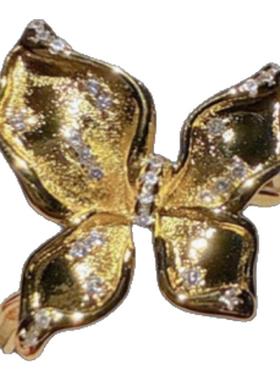 古法花丝螺钿 流光珐琅彩蝴蝶戒指 玲珑花蝶花藤排列锆石戒指套装