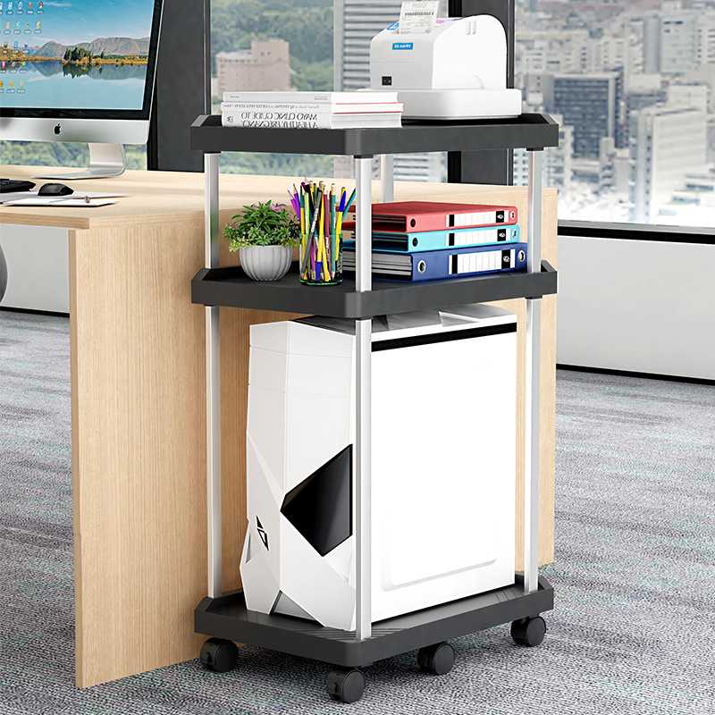 大型电脑主机打印机一体置物架家用办公室复印机落地带轮移动托架