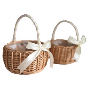 结婚小花童撒花篮藤编花盆草编手提竹篮婚礼拍照竹编婚庆插花篮子