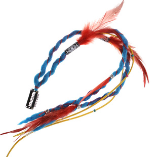 invia波西米亚民族风新年喜庆红色头饰脏辫子头绳饰品编发绳羽毛