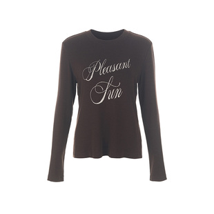 wana try龟裂纹字母舒适合身款长袖T恤25秋冬新品咖色通勤上衣女