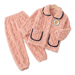 秋冬季女童珊瑚绒睡衣冬款儿童加厚家居服男童女孩宝宝法兰绒套装