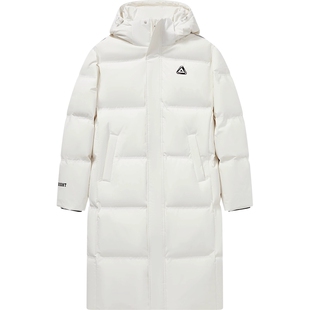 匹克中长款连帽羽绒服男白色御寒防风保暖冬季新款鸭绒休闲棉服女