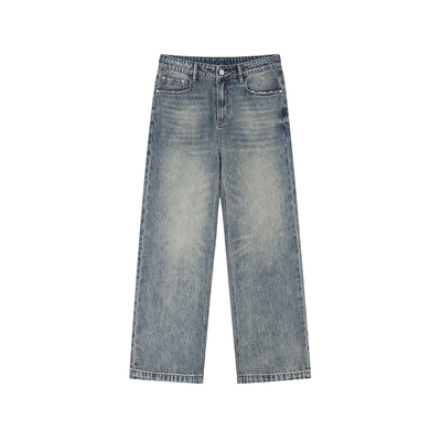 FORNINES复古水洗蓝色牛仔裤男生宽松直筒裤子潮牌春秋款休闲长裤