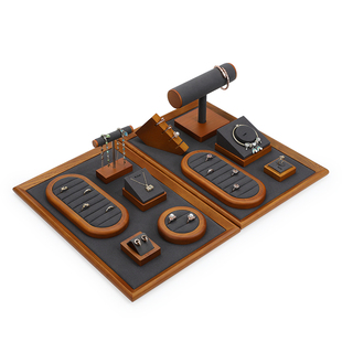 伟远鹏高级实木灰色珠宝陈列收纳展示道具戒指项链耳环首饰展示架