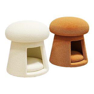 创意猫窝换鞋凳门口家用奶油风蘑菇矮凳入户玄关收纳凳进门穿鞋凳