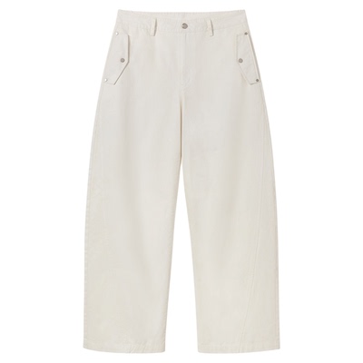 PSO Brand男装全棉翻袋宽松直筒白色工装裤男款休闲阔腿弯刀长裤