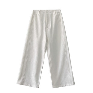 白色亚麻苎麻阔腿裤女2025夏季薄款透气棉麻九分裤垂感老钱直筒裤
