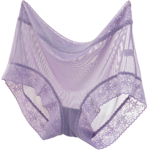 透明性感中腰内裤女批全网纱镂空蕾丝夏季薄大码胖mm平角裤头衩发