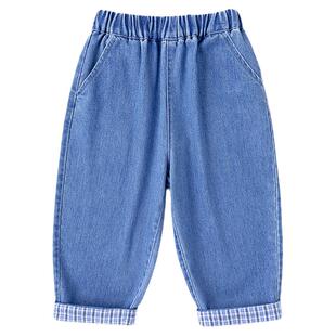 【防褪色】嘟嘟家儿童裤子春秋男童牛仔裤春季宝宝长裤格子春装潮