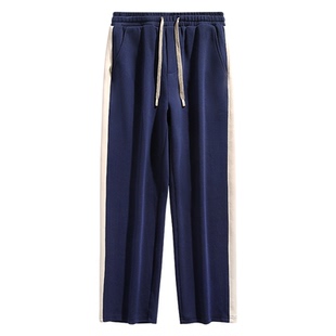 新款卫裤男修身直筒休闲长裤冬装宽松男裤加绒条纹裤子男士运动裤