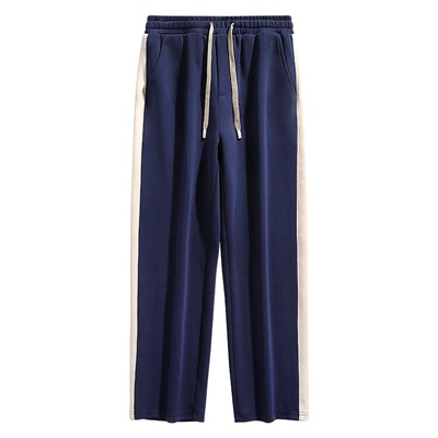 冬季直筒卫裤男加绒条纹拼接长裤