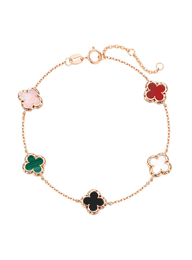 纯银五花四叶草手链女精致玛瑙