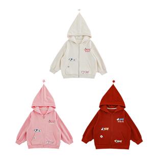 幼悠女童魔法家里尖尖连帽外套春秋洋气可爱糖果修狗印花休闲上衣