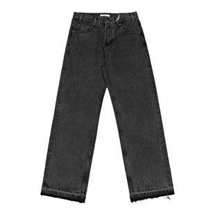 Selfness Cone Vintage黑灰色水洗做旧裤腿拉须直筒宽松男牛仔裤