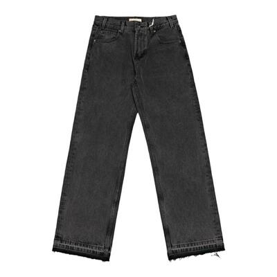 Selfness黑灰水洗裤腿拉须牛仔裤
