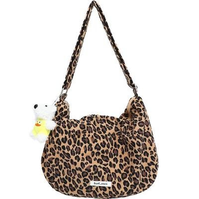 豹纹帆布包大容量通勤上课饺子包