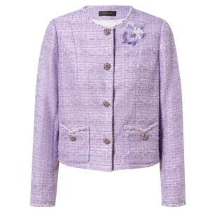 La Koradior拉珂蒂商场同款时尚外套紫色香风气质短上衣秋季新款