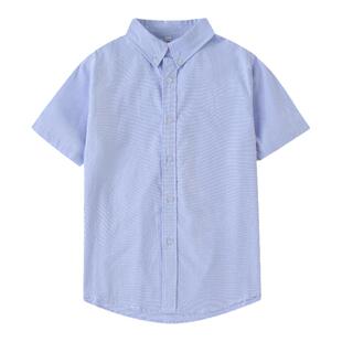 校服  英伦风男女童春秋千鸟格子衬衫 中小学生蓝色短袖衬衣