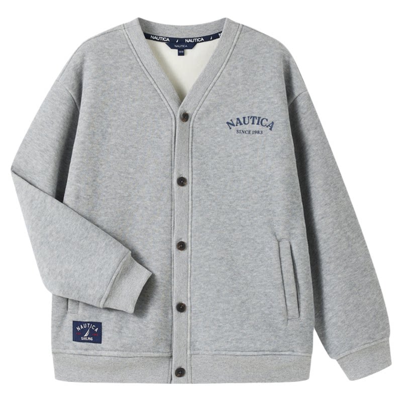 NAUTICA/诺帝卡童装男女童针织外套秋冬儿童米呢暖绒V领毛衣开衫