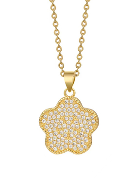 【新客立减】五叶花牌镶钻项链锁骨链日韩时尚饰品七夕毕业送礼物