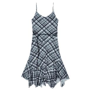 佧茜文格纹不规则吊带裙2025夏季新款时尚复古感A字裁剪长裙女