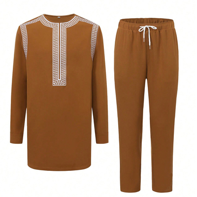 African men 2pcs Set阿拉伯男士套装民族风刺绣上衣长裤传统礼服