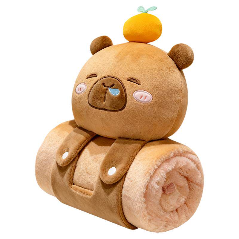 卡皮巴拉毛绒午睡抱枕公仔毯子空调被子二合一玩偶送女生生日礼物
