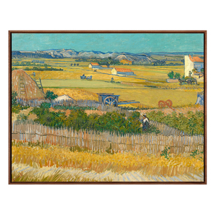 梵高丰收三联客厅装饰画沙发背景墙挂画餐厅玄关画实木画框风景画