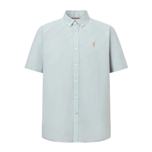 POLOWALK男式短袖衬衫2026春季新品棉麻混纺格纹纽扣领短袖衬衫