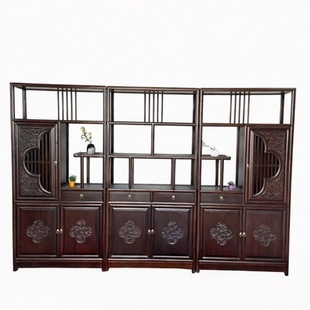 老榆木实木博古架新中式展示柜仿古雕刻摆件多宝阁书架置物架隔断
