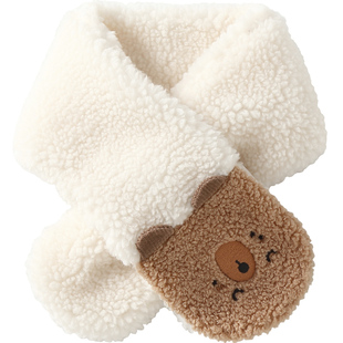 伊米伦婴儿围巾秋冬外出保暖婴幼儿围脖仿羊羔绒男女宝宝卡通围巾