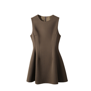 毛呢无袖连衣裙女2026春秋新款韩系高级感圆领气质收腰显瘦A字裙